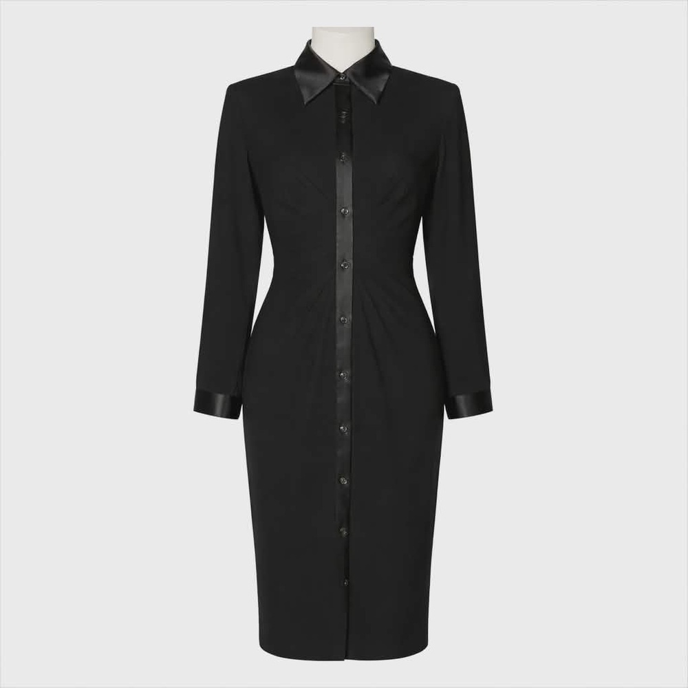 NWT size 8. Talbots Black Ruched Satin Trim Cocktail Shirt Dress